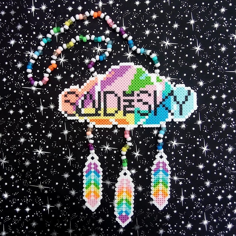 Said the Sky Perler Kandi Necklace with Feathers